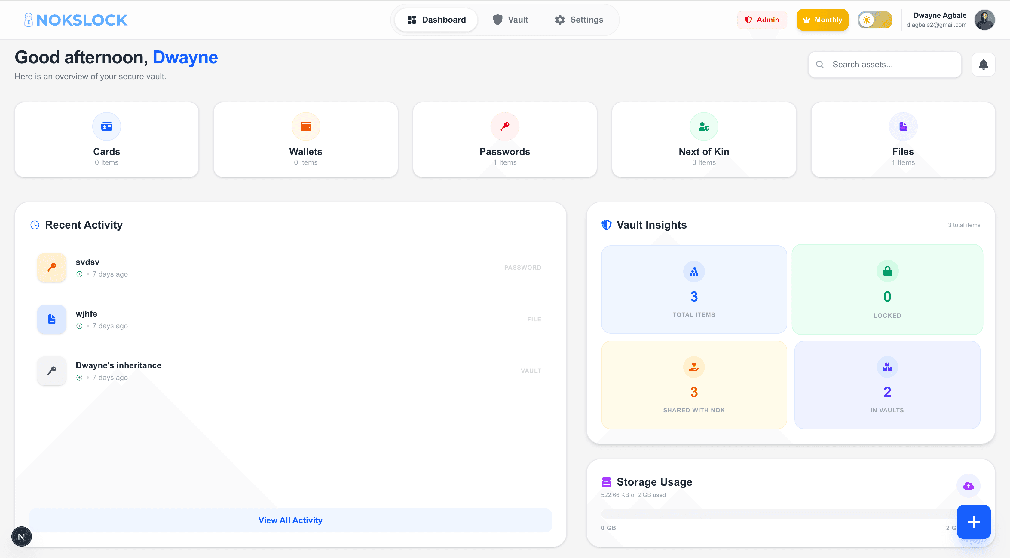 Nokslock Dashboard Preview